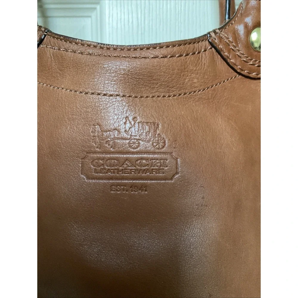 VINTAGE COACH Legacy Signature Bleecker Tote Tan Brown Leather/ Brass/Tattersall